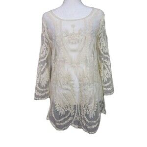 Anthropologie Adiva Sheer Lace Blouse Top Womens Large Cream Cottage Romantic